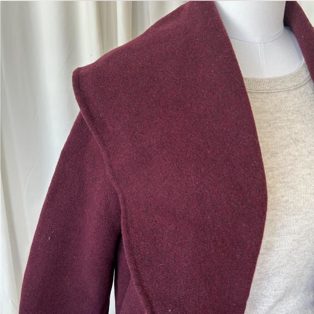 Club Monaco Burgundy Italian Wool Shawl collar coat. - Picture 5 of 8